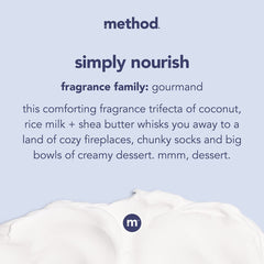 Aplicación suave de Method Simply Nourish en la piel para uso diario