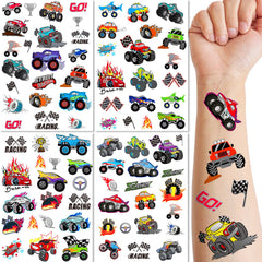 Metuu tatuajes para niños: carrera de autos brillantes con acabado metálico.