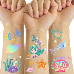 Metuu tatuajes temporales, sirenas en cuatro hojas, ideal para looks festivos infantiles.