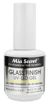 Mia Secret Glass Finish: gel UV-LED en bote 15 ml, acabado claro y duradero.