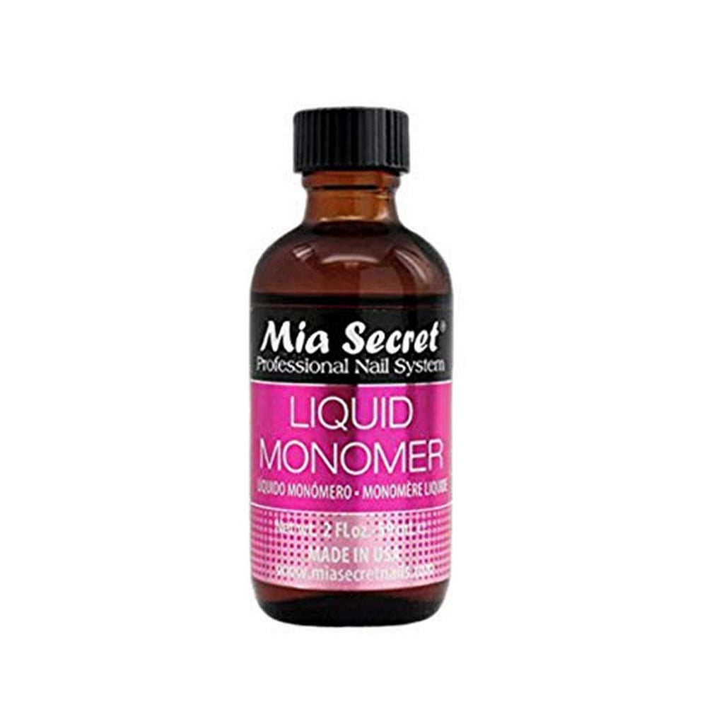 Mia Secret líquido monómero, botella con apertura segura, favorece una aplicación estable para uñas acrílicas.