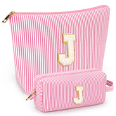 Bolsa de maquillaje doble de mibasies rosa grande para viaje y organización.