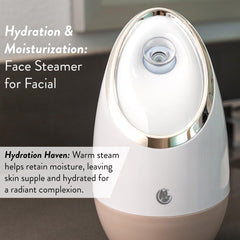 Spa facial en casa con Microderm GLO y vapor cálido suave.