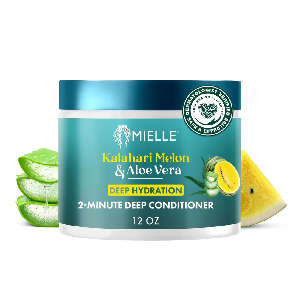 Acondicionador profundo de Mielle en bote ofrece hidratación rápida para el cabello.