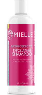 Mielle Organics Mongongo Oil Exfoliating Shampoo en bote, elimina residuos sin resecar.