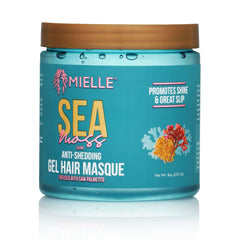 Gel de musgo marino de Mielle Organics, enfoque cabello-brillo, aporta sedosidad y control del encrespamiento.