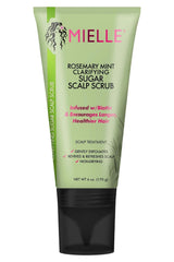 Mielle Organics exfoliante capilar Rosemary y Mint en bote, limpia suavemente el cuero cabelludo.