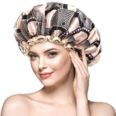 Capa mikimini para ducha con encaje champán y estilo lujoso para cabello largo.