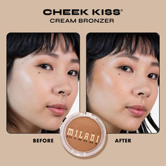Milani Cheek Kiss crema bronceador Spilling Tea, uso con pincel para difuminar capas.