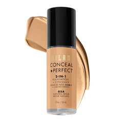 Milani Conceal + Perfect en envase, cobertura rápida para tono uniforme.