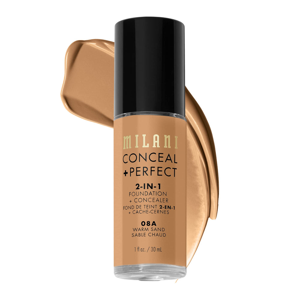 Milani Conceal + Perfect base liquida tono arena cálida, acabado natural