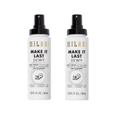 Milani Make It Dewy spray bottle close-up highlighting hydration and glow.