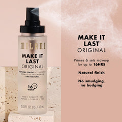 Application technique showing Milani Make It Last zigzag spray