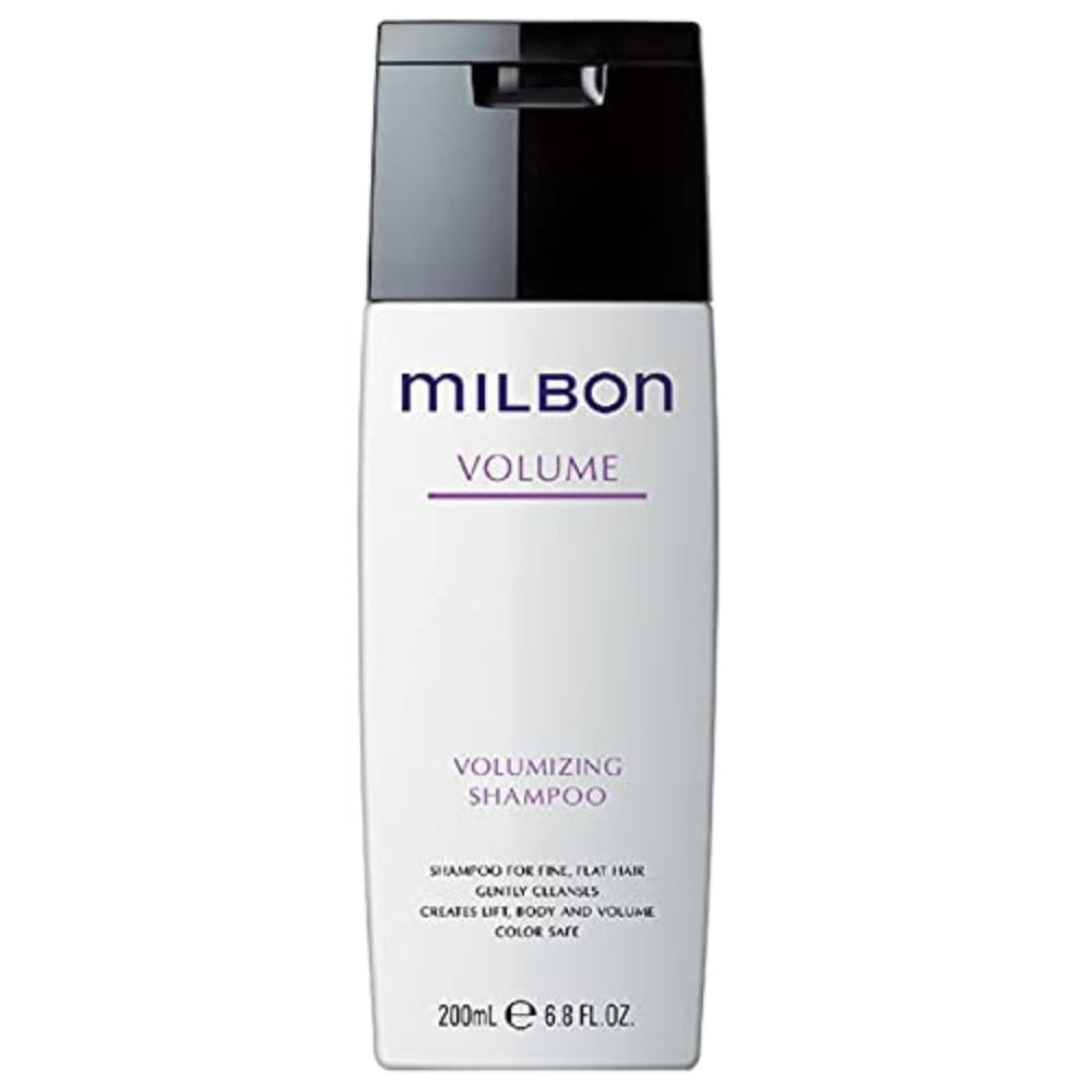 Milbon Champú Voluminizante, botella frente, aporta volumen al cabello fino.