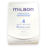 Milbon Smooth No 4 refuerzo semanal, envase, para textura suave en cabello grueso.