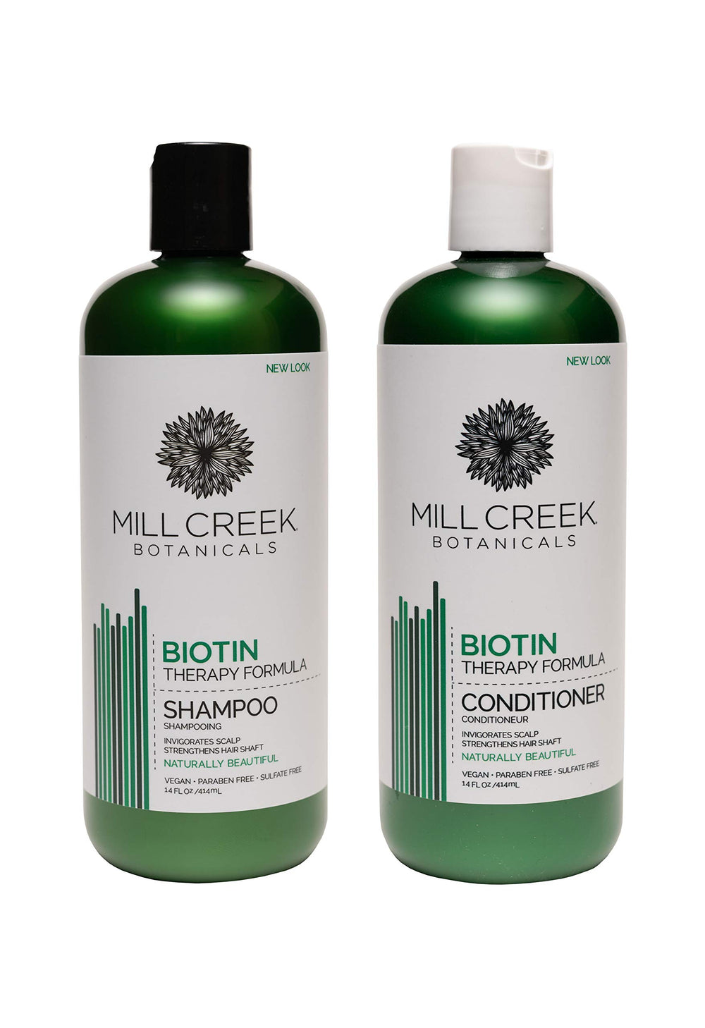 Mill Creek Botanicals Biotina Champú y Acondicionador: kit para fortalecimiento suave y aroma mentolado