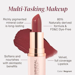 Labial Mineral Fusion Negroni, color vivo para look diario sin manchas