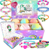 Bombe de bain Mineral Me California licorne arc-en-ciel, couleur vive et parfum doux.