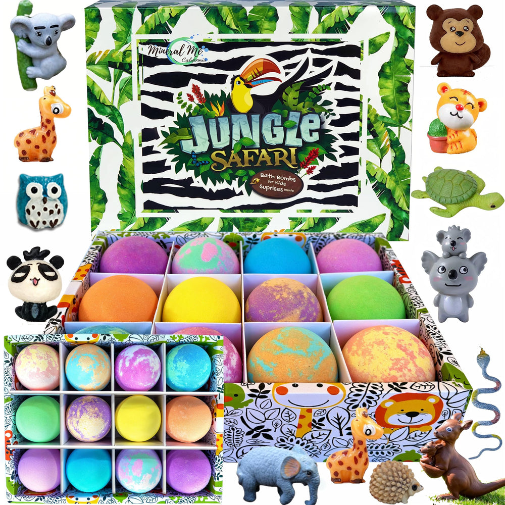 Mineral Me California – boules-bain-enfants-surprise révèle un jouet animal et transforme le bain en moment ludique.