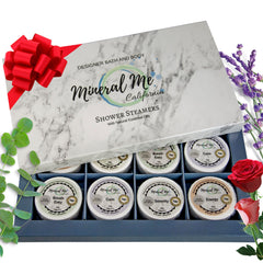 Mineral Me California: empaque regalo de ducha aromaterapia listo para regalar con aroma relajante.