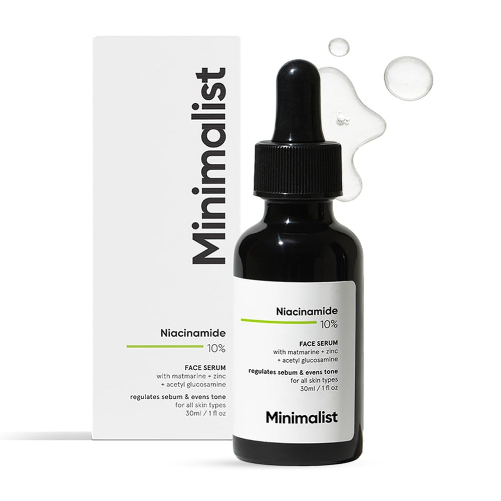Minimalist niacinamida serum frasco: enfoque en envase para control de grasa y piel más clara.