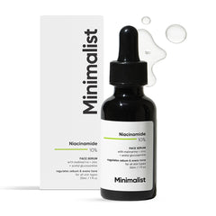 Minimalist niacinamida serum frasco: enfoque en envase para control de grasa y piel más clara.