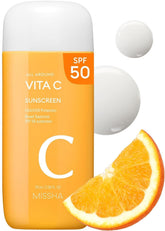 MISSHA All Around Vita C Sunscreen con SPF 50 para uso diario.