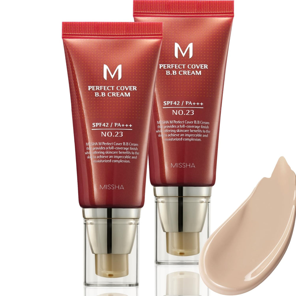 Missha M Perfect Cover BB Cream Dual Pack No.23, envase visible para tono natural y uniforme