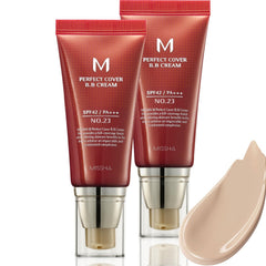 Missha M Perfect Cover BB Cream Dual Pack No.23, envase visible para tono natural y uniforme