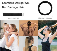MISSJOJIAY gomas de pelo para uso diario, negro, soporte firme sin dañar.