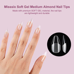 Misssix tips gel almendra mediana, ajuste cómodo y natural