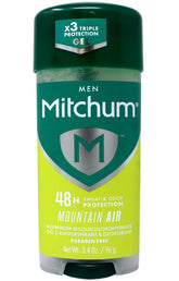 Mitchum gel antitranspirante Mountain Air en botella, protección duradera para días activos.