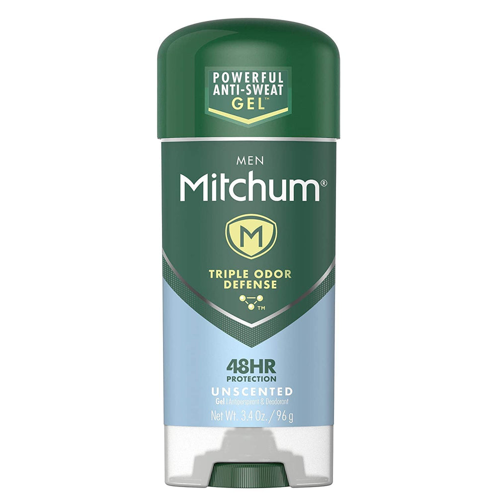 Mitchum gel transparente sin aroma en botella, para uso diario.