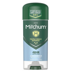 Mitchum gel transparente sin aroma en botella, para uso diario.