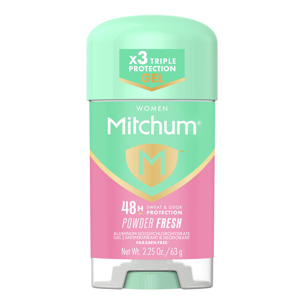 Mitchum gel transparente para aplicación suave y protección continua.