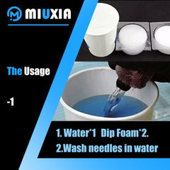 Miuxia Espuma de Inmersión facilita enjuague de agujas y residuos.