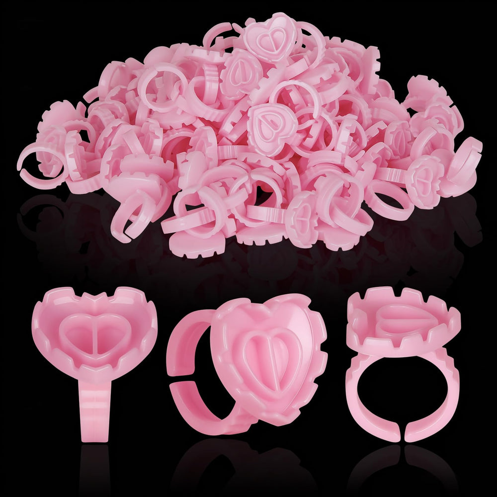 Anillos MixPeak para pegamento de pestañas con forma de corazón, 100 piezas.