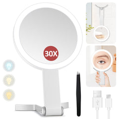 MIYADIVA Espejo iluminado 30x para detalles precisos al maquillaje