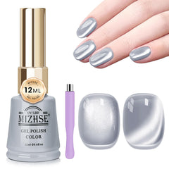 MIZHSE esmalte gel con efecto ojo de gato plata para uñas brillantes.