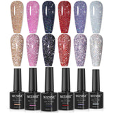 Esmalte gel MIZHSE con purpurina reflectante en conjunto, brillo dinámico para uñas.