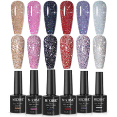 Esmalte gel MIZHSE con purpurina reflectante en conjunto, brillo dinámico para uñas.