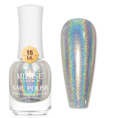 MIZHSE Esmalte hologografico plata en botella, brillo iridiscente para uñas.