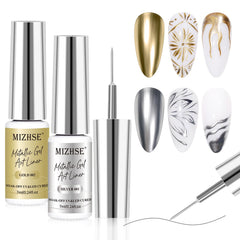 MIZHSE gel liner metálico en botella con acabado dorado y plateado, listo para uñas.