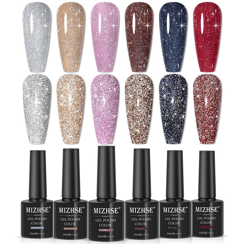 MIZHSE gel purpurina reflectante negro brillante para uñas, ideal para fiestas con iluminación