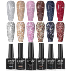 MIZHSE gel purpurina reflectante negro brillante para uñas, ideal para fiestas con iluminación