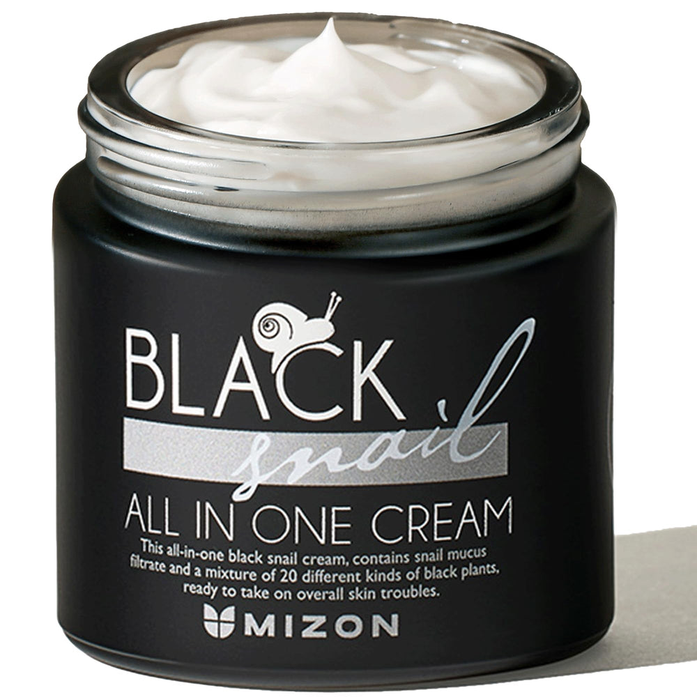 MIZON Crema Caracol Negro en frasco de 75 ml para hidratación suave diaria.