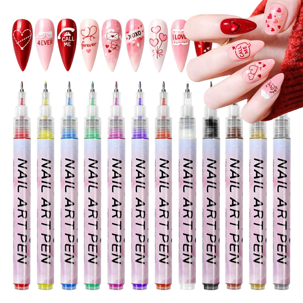 Conjunto MKNZOME de 12 bolígrafos para uñas, ideal para detalles finos y diseños precisos.