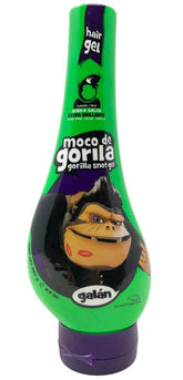 Moco de Gorila Galán Gel brillo extremo en la botella Squizz para peinados duraderos.