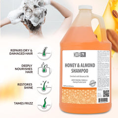 MODA Champú Miel Almendra, etiqueta profesional, transmite calidad para salones.