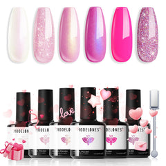 Modelones esmalte gel brillo rosa con seis colores para uñas en casa